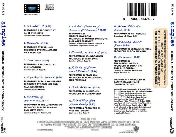 Various – Singles (Original Motion Picture Soundtrack) (Used CD)