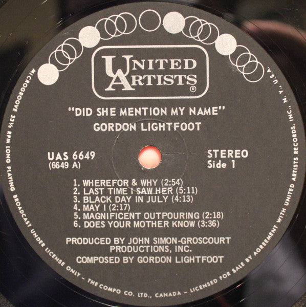 Gordon Lightfoot – Did She Mention My Name (Used vinyl)