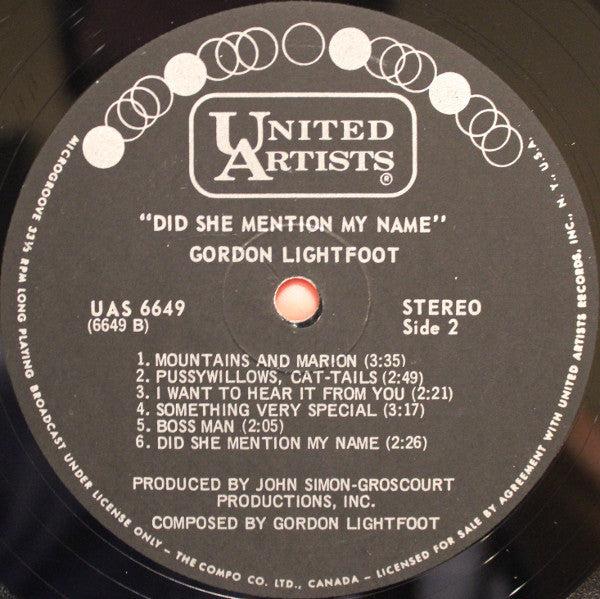 Gordon Lightfoot – Did She Mention My Name (Used vinyl)