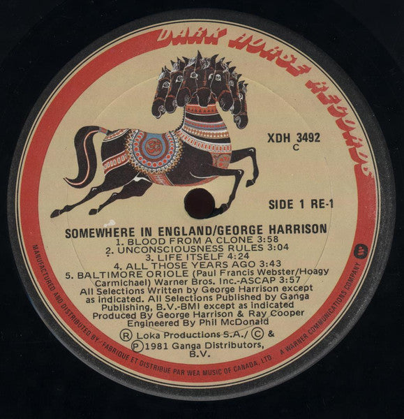 George Harrison – Somewhere In England (Used vinyl)