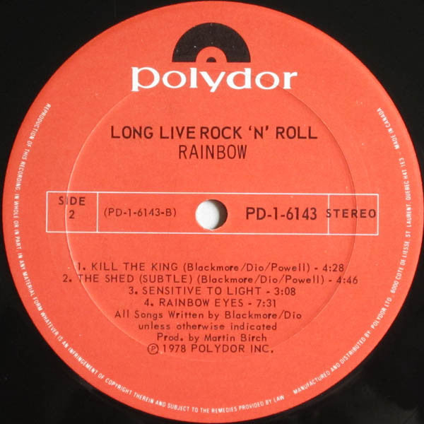 Rainbow – Long Live Rock 'N' Roll (Used vinyl)