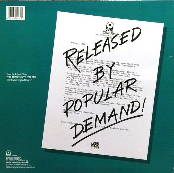 Pete Townshend 's Deep End – Live! (Used vinyl)