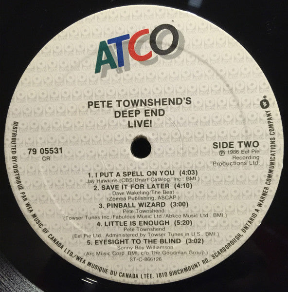 Pete Townshend 's Deep End – Live! (Used vinyl)