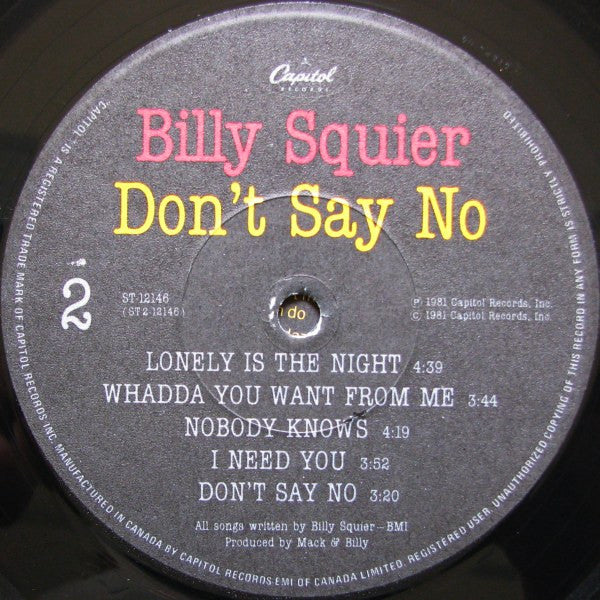 Billy Squier – Don't Say No (Used vinyl)