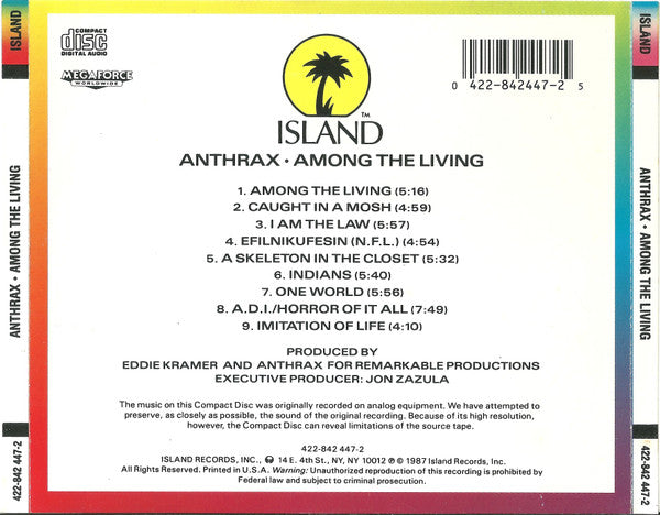 Anthrax – Among The Living - Used CD