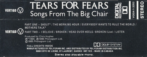 Tears For Fears – Songs From The Big Chair (Used cassette)