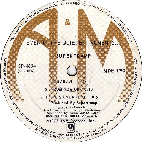 Supertramp – Even In The Quietest Moments... (Used vinyl)
