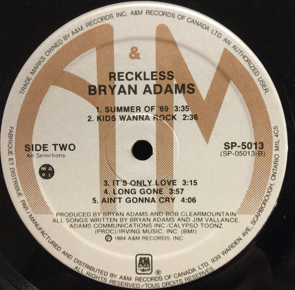 Bryan Adams – Reckless (Used vinyl)