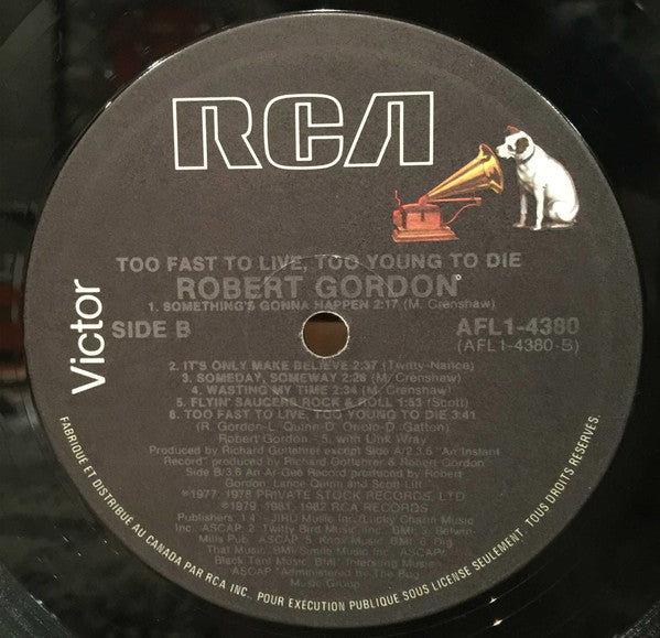 Robert Gordon – Too Fast To Live, Too Young To Die (Used vinyl)