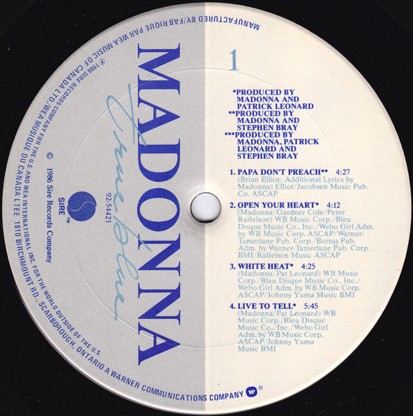 Madonna – True Blue (Used vinyl)