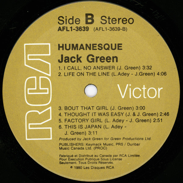 Jack Green – Humanesque - Used vinyl