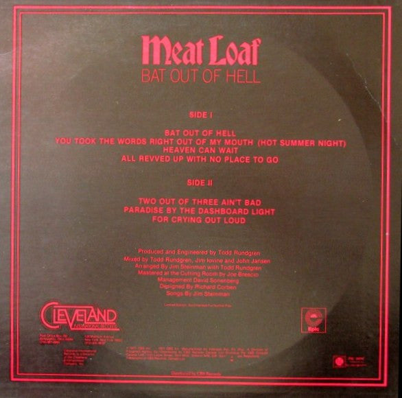 Meat Loaf – Bat Out Of Hell (Limited edition picture disc) (Used vinyl)