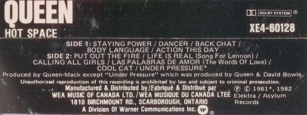 Queen – Hot Space (Used cassette)