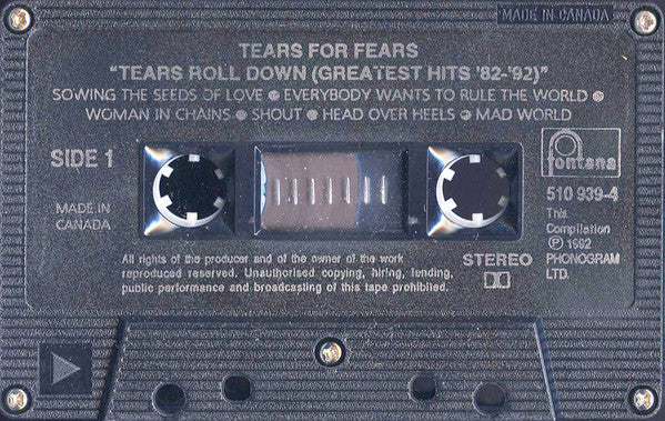 Tears For Fears – Tears Roll Down (Greatest Hits 82-92) (Used cassette)