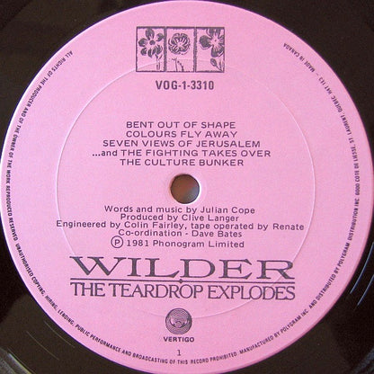 The Teardrop Explodes – Wilder (Used vinyl) (Vertigo pressing)