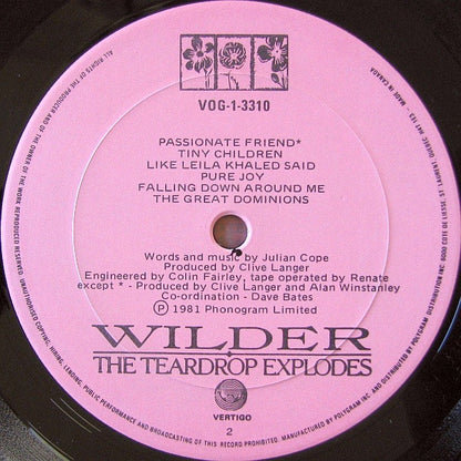 The Teardrop Explodes – Wilder (Used vinyl) (Vertigo pressing)