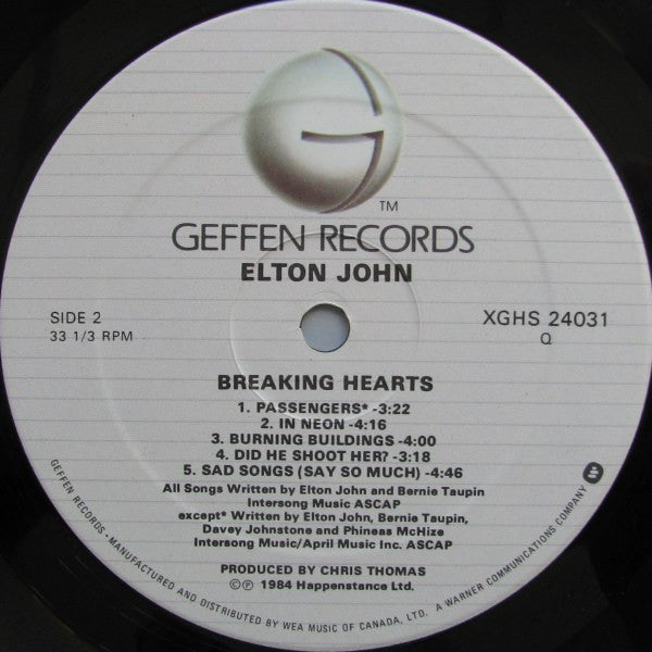 Elton John ‎– Breaking Hearts (Used vinyl)