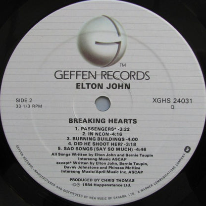 Elton John ‎– Breaking Hearts (Used vinyl)