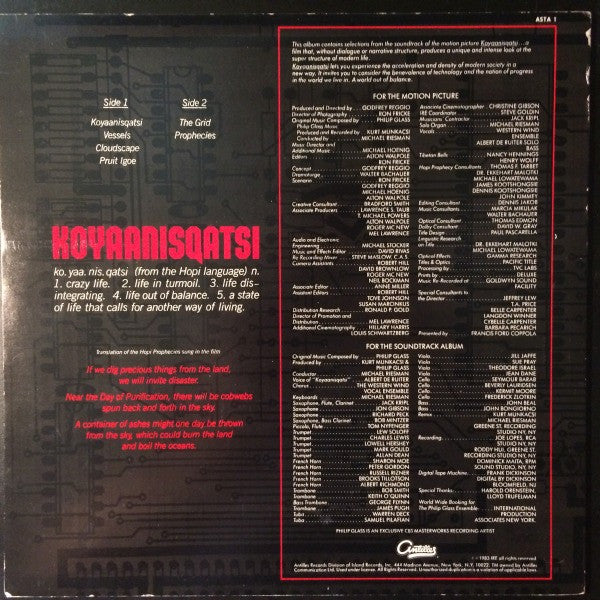 Philip Glass – Koyaanisqatsi (Life Out Of Balance) (Used vinyl)