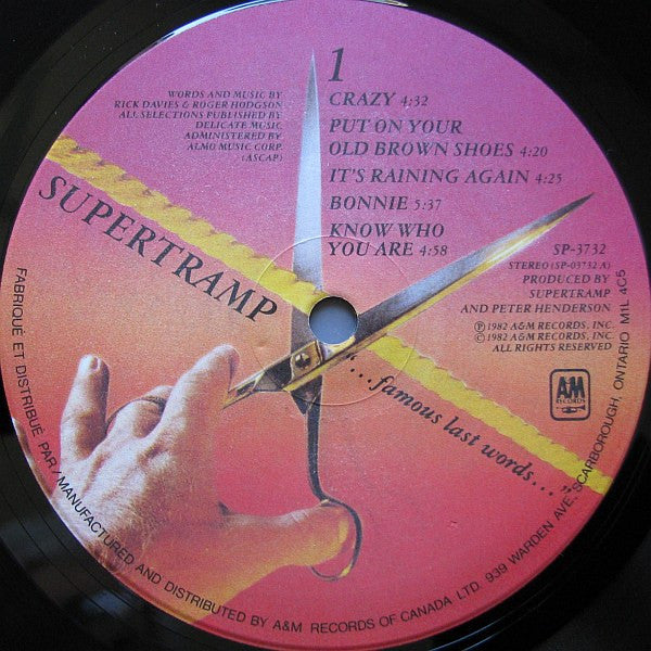 Supertramp ‎– "...Famous Last Words..." (Used vinyl)