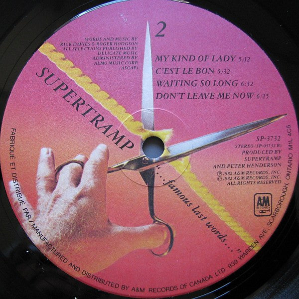 Supertramp ‎– "...Famous Last Words..." (Used vinyl)