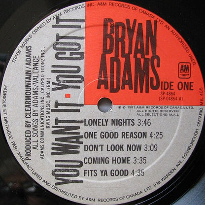 Bryan Adams – You Want It, You Got It (Used vinyl)