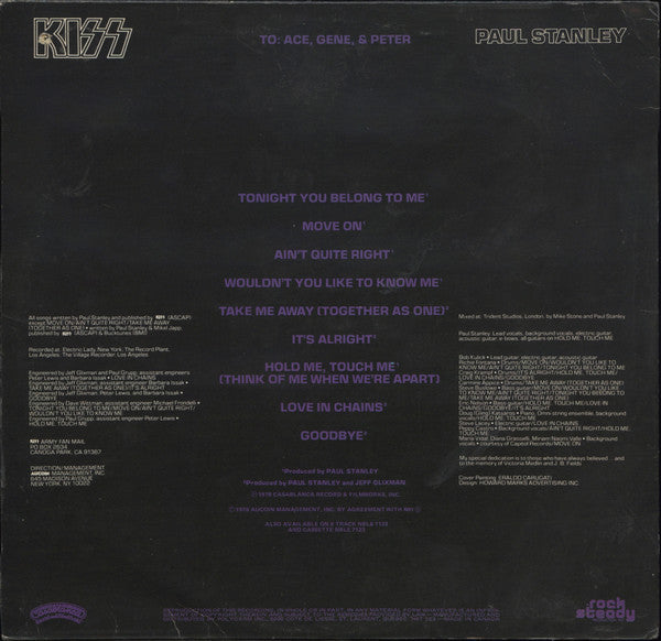 Kiss, Paul Stanley – Paul Stanley (Used vinyl)