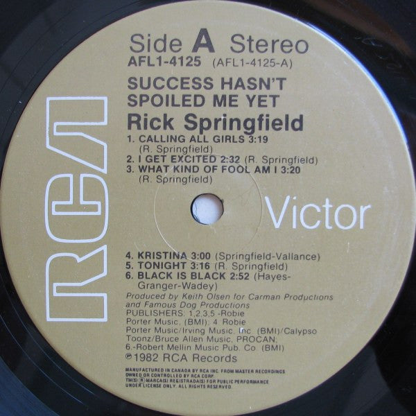 Rick Springfield – Success Hasn't Spoiled Me Yet (Used vinyl)