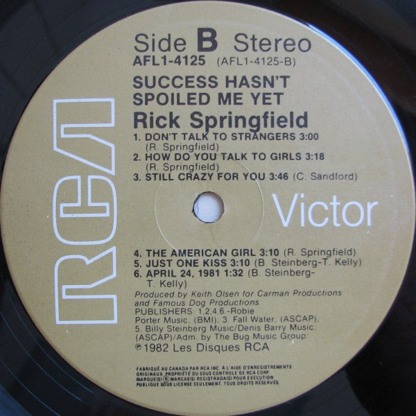Rick Springfield – Success Hasn't Spoiled Me Yet (Used vinyl)