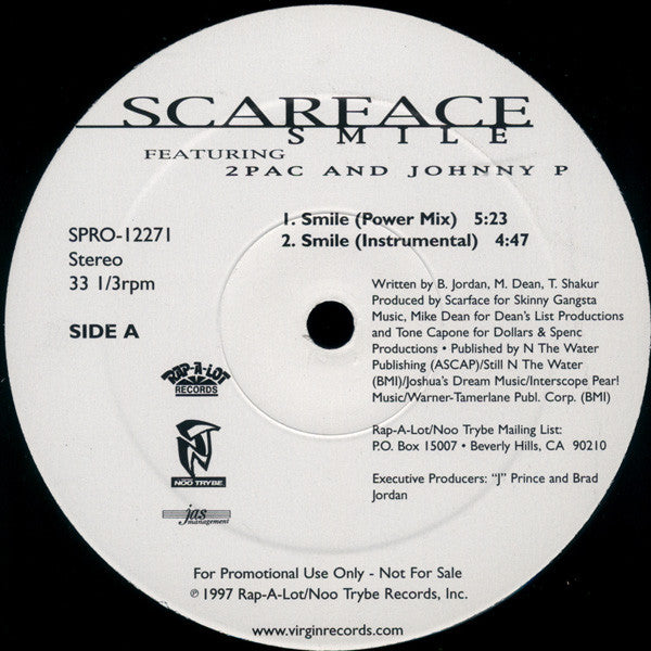 Scarface. Featuring 2 Pac And Johnny P ‎– Smile (Used vinyl)