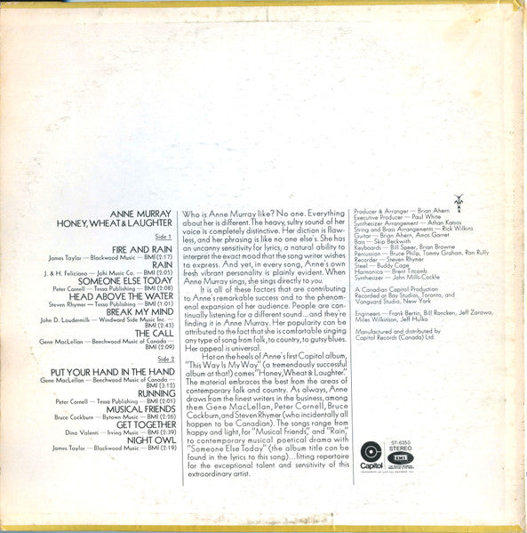 Anne Murray – Honey Wheat & Laughter (Used vinyl)