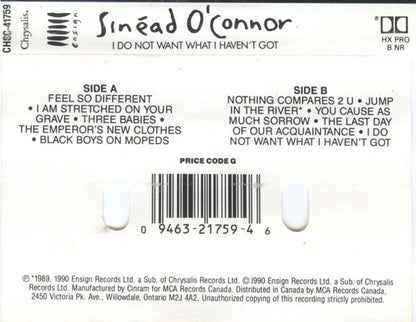Sinéad O'Connor – I Do Not Want What I Haven't Got (Used cassette)