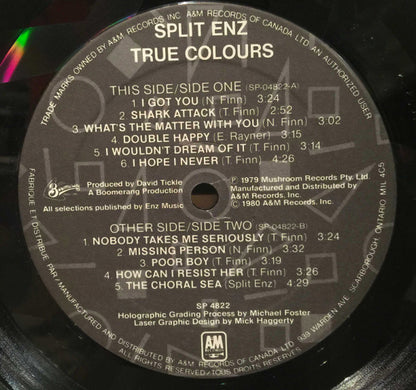 Split Enz – True Colours (Etched - Blue Cover) (Used vinyl)