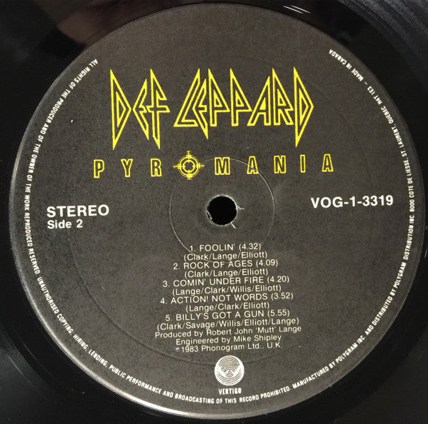 Def Leppard – Pyromania (Used vinyl)