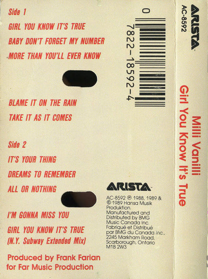 Milli Vanilli – Girl You Know It's True (Used cassette)