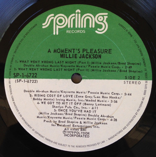 Millie Jackson – A Moment's Pleasure - Used vinyl