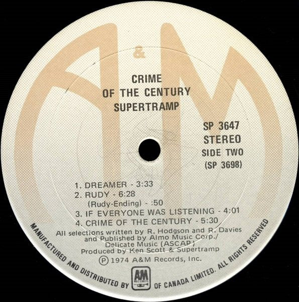 Supertramp ‎– Crime Of The Century (Used vinyl)