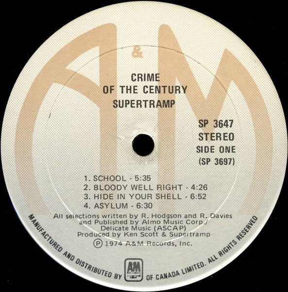 Supertramp ‎– Crime Of The Century (Used vinyl)