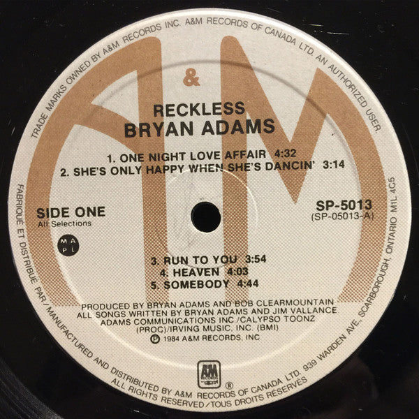 Bryan Adams – Reckless (Used vinyl)