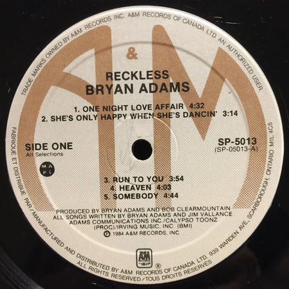 Bryan Adams – Reckless (Used vinyl)