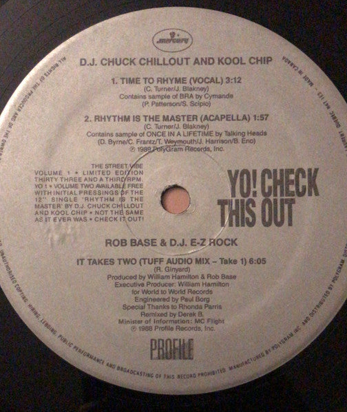 Chuck Chillout And Kool Chip, Rob Base & DJ E-Z Rock – The Street Vibe Volume 1 (Used vinyl)