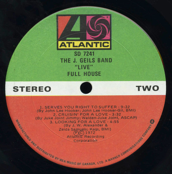 The J. Geils Band – "Live" Full House (Used vinyl)